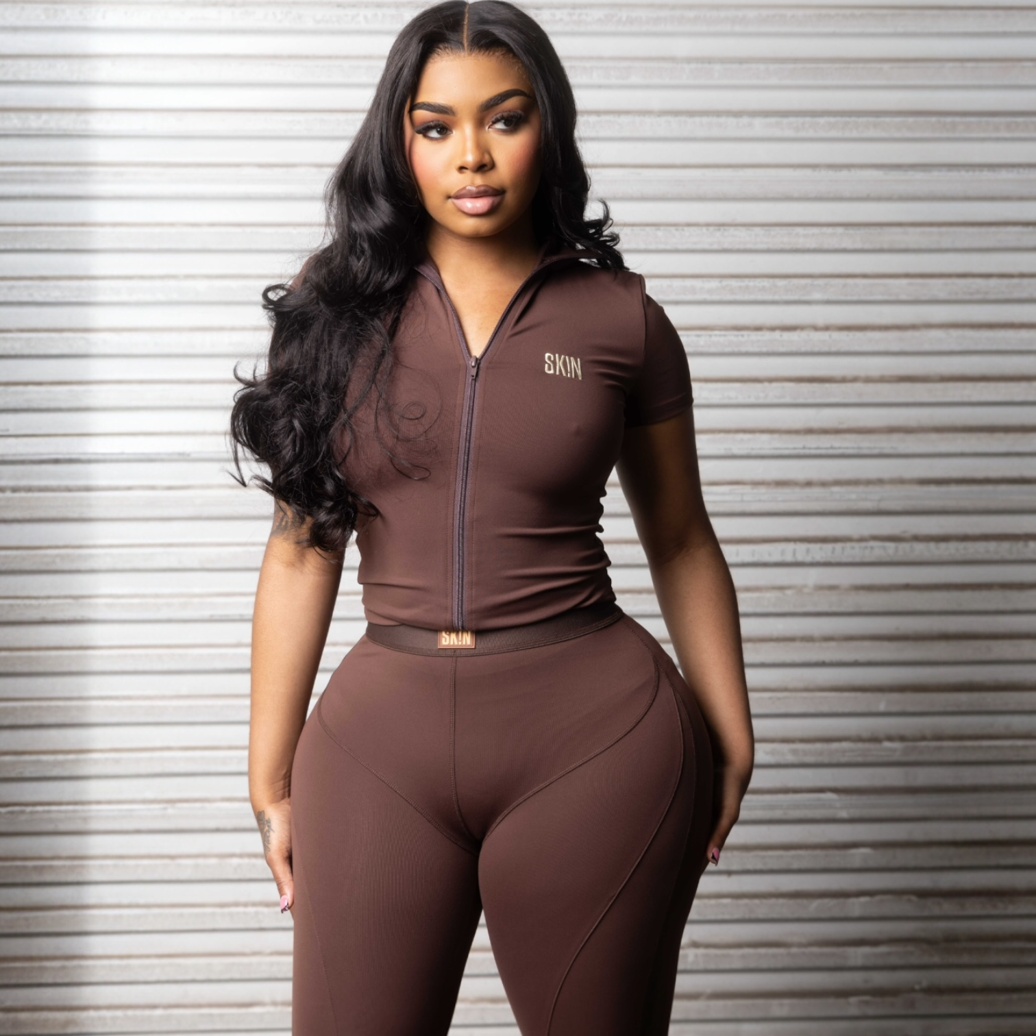 BROWN SK!N JACKET SET