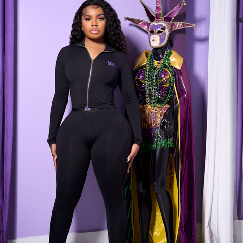 BLACK & PURPLE SK!N JACKET SET