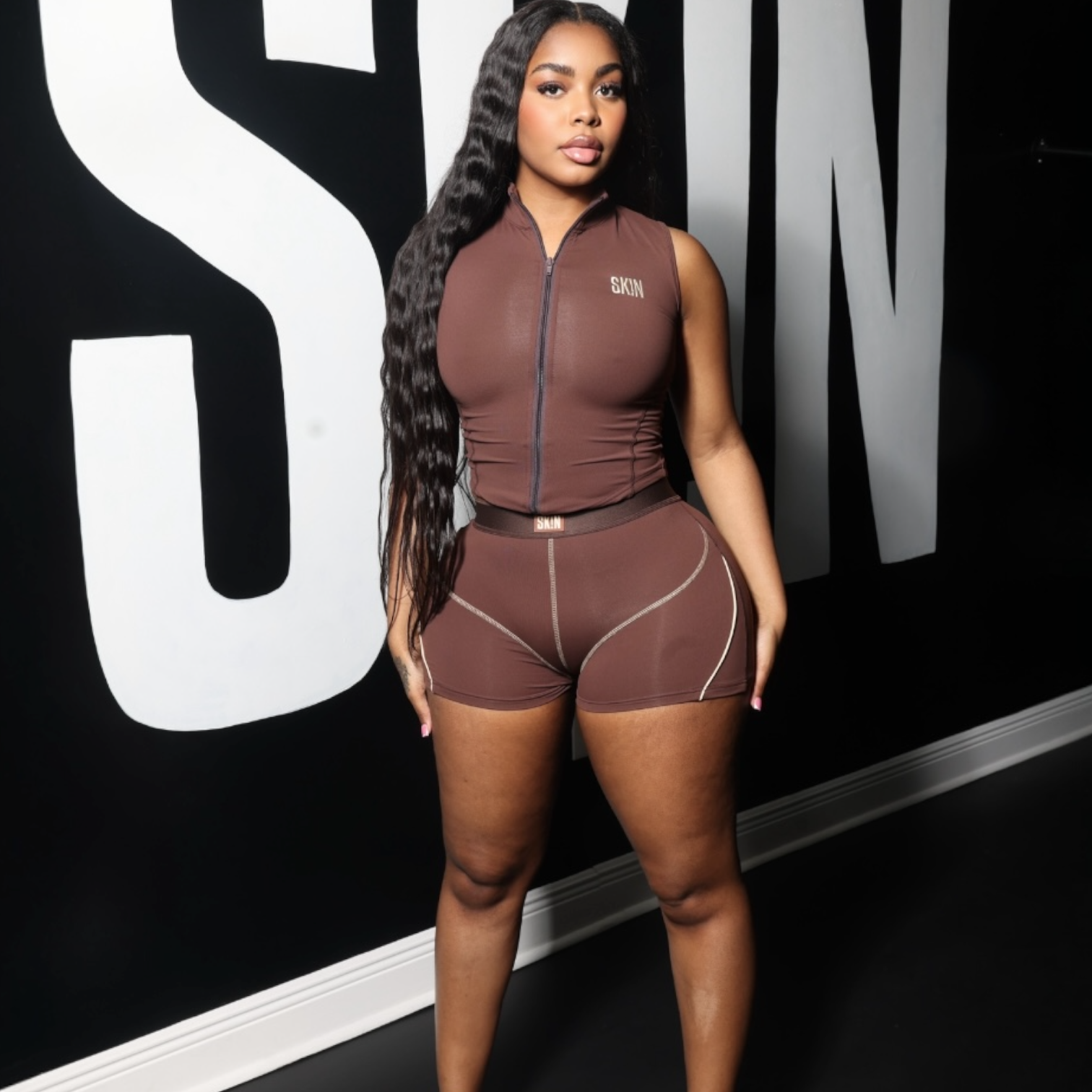 BROWN SK!N JACKET SET