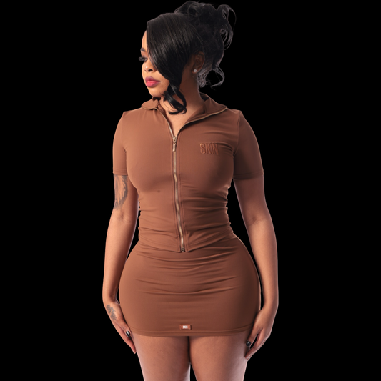 BROWN SK!N SKIRT SET