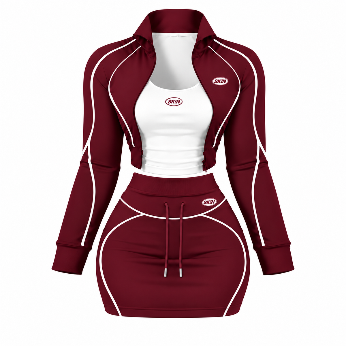 BURGUNDY SK!N SKIRT SET(PRE-ORDER) 11/10